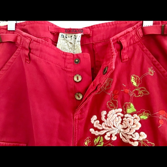 Cherry Red EmbroideredCargo Pants - Picture 7 of 8
